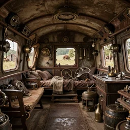 interior of a traditional gypsy carave, steampunk, octane render, trending on artstation