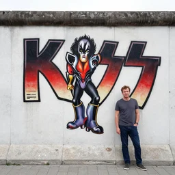 by dmitri vrubel, on the berlin wall, in the style of the kiss the east side gallery, wearing ffp 2 masks, spray paint on concrete wall, photorealistic, 1 9 9 0