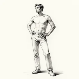 man standing with hands on his hips, viewed in three quarters, full body drawing, high quality, digital sketch, figure drawing, pose reference, drawing study,