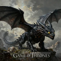 “a painting of Drogon the black dragon from game of thrones”