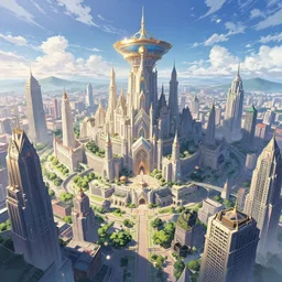 digital art of an anime style surreal kingdom cityscape breathtaking amazing lighting, award winning composition made by kaitan on pixiv