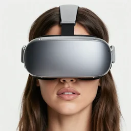 photo of Ana de Armas, close up, wearing large solarpunk vr headset, white background, fine art photography in the style of Bill Henson