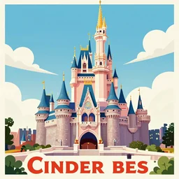 illustration of cinderella castle at magic kingdom 1950s travel poster illustration