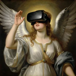 detailed portrait of hindu traditional girl with wings high - tech vr headset in baroque painting, girl graceful, eyes closed, painting by gaston bussiere, craig mullins, j. c. leyendecker, lights, art by ernst haeckel, john william godward, hammershøi,,