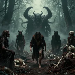 photograph first view of entering hell afterlife after death, corpses, demons
