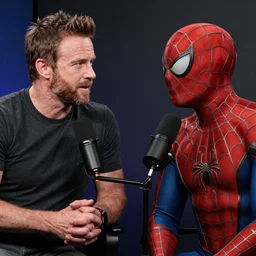 joe rogan doing a podcast with spider - man in real life, intricate, highly detailed, 4 k, 8 k uhd, realistic, great detail