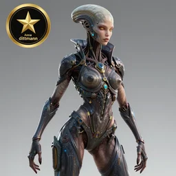 cyberpunk female alien creature, very intricate details, focus, model pose, artwork by anna dittmann, award winning