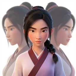 a teenager, japanese, looks like mulan, determination, with her hair tied back in a braid, perfect face, symmetric eyes, sharp focus, spectacular reflection, occlusion shadow, artstation, by ilya kuvshinov and jeremy lipking, light novel cover art, 3 d epic illustrations, symmetric body, medium shot