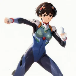 young female character in a plugsuit inspired by ling xiaoiy, digital art made by makoto shinkai and wlop, anatomically correct, extremely coherent, fighting pose hd