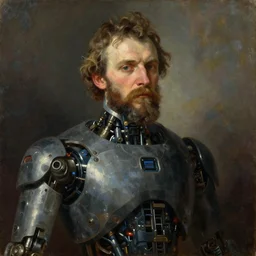 alexander blok portrait, classic russin art, oil painting of alexander blok became a robot, trending on artstation, unreal engine, fantasy art