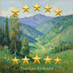 five star award winning Oil Painting of Emerald Valley by Thomas Kinkade, -step 50