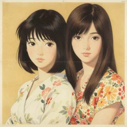 “ lea seydoux portrait by ikenaga yasunari and ayana otake and ko rakusui, 6 0 s poster, drawing, realistic, sharp focus, japanese, dreamy, nostalgia, faded, golden hues, floral clothes ”