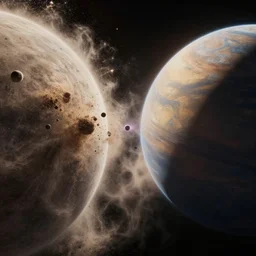 BADASS FILTERS AND EFFECTS EFFECTS, FEATURED ON CG SOCIETY, CGI, HYPER REALISTIC VFX SIMULATION of TWO PLANETS ON A COLLISION COURSE, DUST DEBRIS, CAPTURED BY NASA, INCREDIBLY HIGHLY INTRICATELY DETAILED 3D OCTANE RENDER