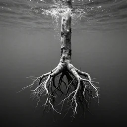 roots underwater, award winning black and white photography