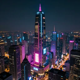 utopian city with lots of neon lights