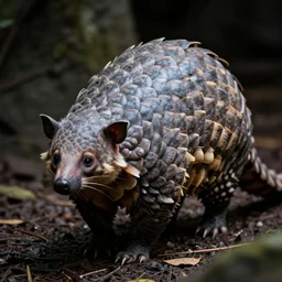 cross between a coatimundi and a pangolin, nature photography, dramatic lighting,