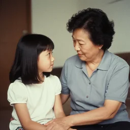 50 year old woman looking at her daughter, vintage photograph 35mm film, 1990s