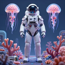 cyberpunk coral cyborg brain jellyfish, highly detailed, a cyberpunk astronaut, stunning atmosphere, symmetrical fullbody, by kuldar leement and ruan jia and brad rigney and micha karcz and brad rigney 0. 0 0 4