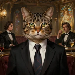 film still, cat wearing a tie in a 4 0 s noir film jazz club, deep focus, d & d, fantasy, intricate, elegant, highly detailed, digital painting, artstation, concept art, matte, sharp focus, illustration, hearthstone, art by artgerm and greg rutkowski and alphonse mucha.