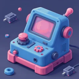 game asset of computer gear device and electronic, in gouache detailed paintings, props, stylized, 2 d sprites, kitbash, arcane, overwatch, blue and pink color scheme, 8 k, close up