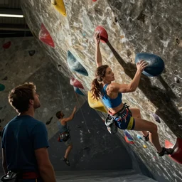 a man in an airplane is watching his friends bouldering