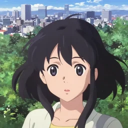 anime visual, portrait of women like reol above the city sightseeing in a park, cute face by yoshinari yoh, ilya kuvshinov, makoto shinkai, katsura masakazu, moody, dynamic perspective pose, detailed facial features, kyoani, rounded eyes, crisp and sharp, cel shade, lomography
