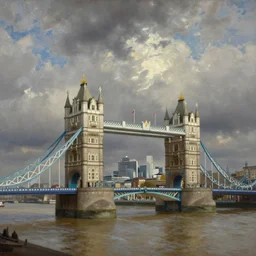 London skyline including Tower Bridge, painting by Ivan Shishkin