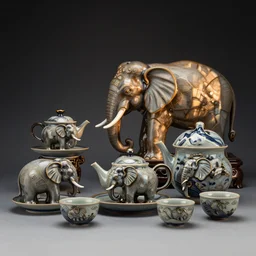 elephant raku tea set, as elephants