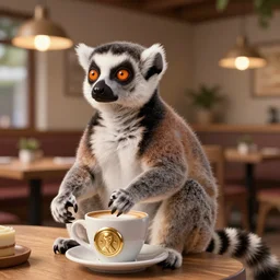 ring - tailed lemur in the restaurant by greg rutkowski and thomas kinkade, trending on artstation, 3 d render octane
