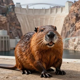 A proud beaver taking a selfie at the Grand Hoover Dam