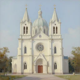 a symmetrical cult church, oil painting, pale colors, high detail, 8 k, wide angle, trending on artstation,