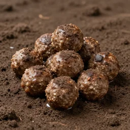 swedish meatballs on the ground sitting in dirt with dirt on them, photorealism, hyperrealism photography hyper real resolution cinematic