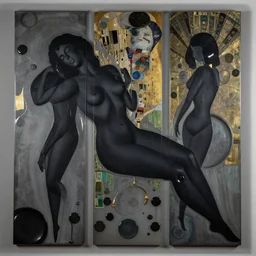 3 d female body silhouette sleeping in liquid acrylic rectangles and circles fluid drops, art noveauand art deco, klimt, modern, black colors, grey color pallete, cinestill, 7 0 mm photography, photography by amy leibowitz and volfgang schneider, bodypainting, painting by morava and goldalh, artstation, epic concept art, beautiful female face matte painting