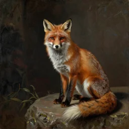 a fox sitting on a plynth, epic lighting, by ilya repin, phil hale and kent williams