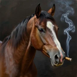 oil painting of a horse smoking a cigar, portrait