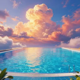 a professional photographic portrait view picture of a heavenly and completely empty swimming pool in the sky, photographic filter unreal engine 5 realistic hyperdetailed 8 k ultradetail cinematic concept art volumetric lighting, fantasy artwork, very beautiful scenery, very realistic painting effect, hd, hdr, cinematic 4 k wallpaper, 8 k, ultra detailed, high resolution, artstation trending on artstation in the style of albert dros glowing rich colors powerful imagery