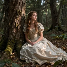 the court jesters wife lost in the woods, pretty, beautiful, hyper realistic fantasy painting, artstation, by ansel adams and annie leibovitz, cinematic, magical