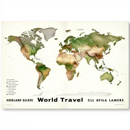 1940s style travel ad for world travel, islands and other exotic destinations
