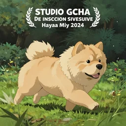 a chow chow dog running, by studio ghibli, by hayao miyazaki, beautiful anime