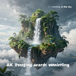“floating island in the sky, with a waterfalls, 4k image, award winning”