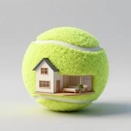 a house that looks like a tennis ball ; designed by kengo kuma ; highly detailed ultra sharp 3 d render surreal architecture