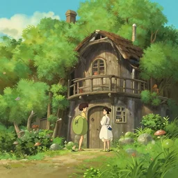 vertical panorama of the shire in the style of studio ghibli