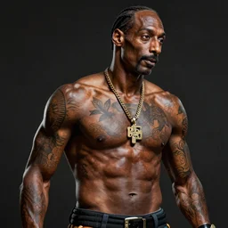 snoop dogg with the physique of a body builder, hyper realistic, ultra detailed, cinematic, dynamic lighting, photorealistic, refined, intricate, digital art, digital painting, masterpiece, 8k