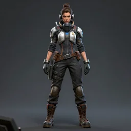 character art of a female engineer wearing futuristic overalls, welding mask, toolbelt, heavy-duty boots, gloves, sharp features, hair tied up in a bun, videogame character, Starcraft 2, Factorio, Mass Effect, highly detailed full-body art, futuristic, serious, concentrated, industrial aesthetic, highly detailed, photo realistic, technical atmosphere, 8K, octane render, unreal engine