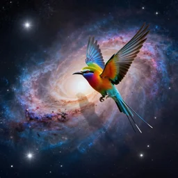 colorful bird fly in mystery galaxy