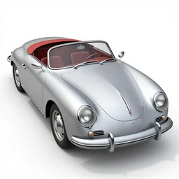 abadoned silver porsche 356 roadster, roof up, red interior, white background, unreal engine