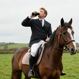 an irishman on a horse drinking a guinness
