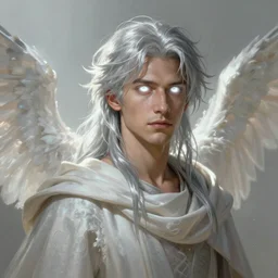 Portrait of Sean Penn, white glowing eyes, silver shaggy hair, cloak, ethereal wings, male, fantasy, extremely detailed, digital painting, artstation, concept art, smooth, sharp focus, illustration, stunning lighting, art by artgerm and alphonse mucha and simon stalenhag, realistic character concept, high fantasy, light atmosphere, golden ratio, cinematic lighting, hyperdetailed, high resolution, insanely detailed and intricate, Marc Simonetti, Greg Rutkowski, 8k