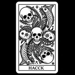 a beautiful fractal tarot card featuring bold occult imagery with clean lines. skulls. punk. dimension. haeckel. fish and sea creatures. detailed adult coloring book