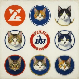 sport logos of cats by Norman Rockwell and Gil Elvgren, highly detailed,soft lighting, film grain, medium format, 8k resolution, oil on canvas